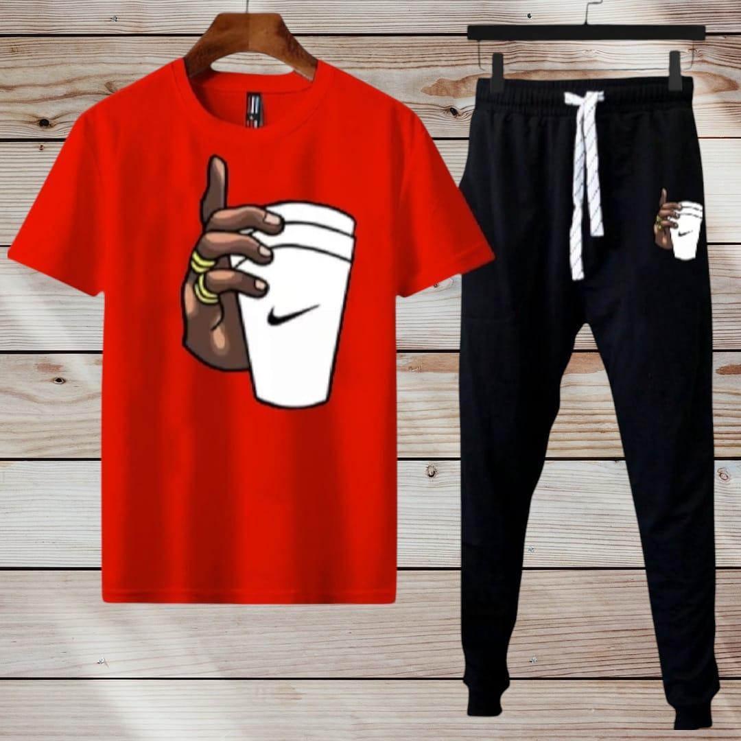 Men's Printed Polyester Track Suit - 2 Pcs Set in Black