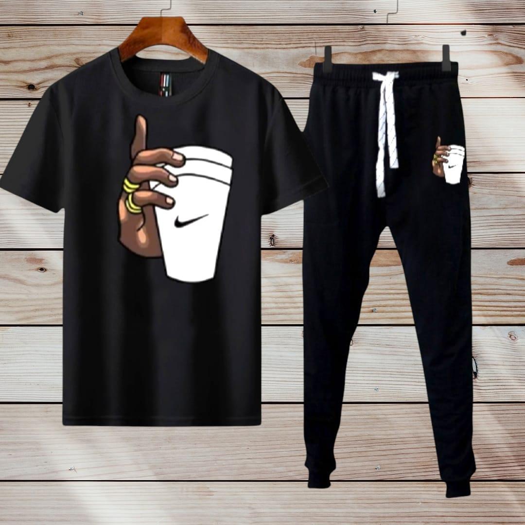 Men's Printed Polyester Track Suit - 2 Pcs Set in Black