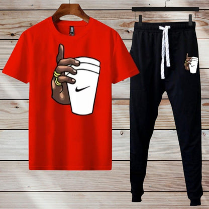 Men's Printed Polyester Track Suit - 2 Pcs Set in Black