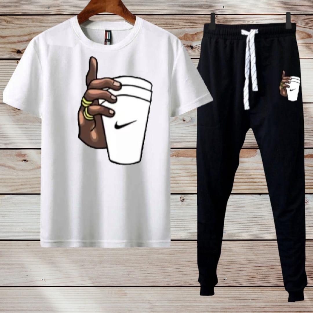 Men's Printed Polyester Track Suit - 2 Pcs Set in Black