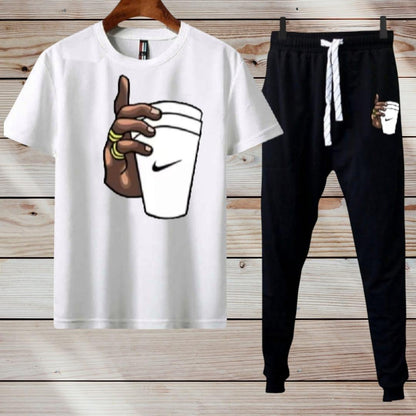 Men's Printed Polyester Track Suit - 2 Pcs Set in Black